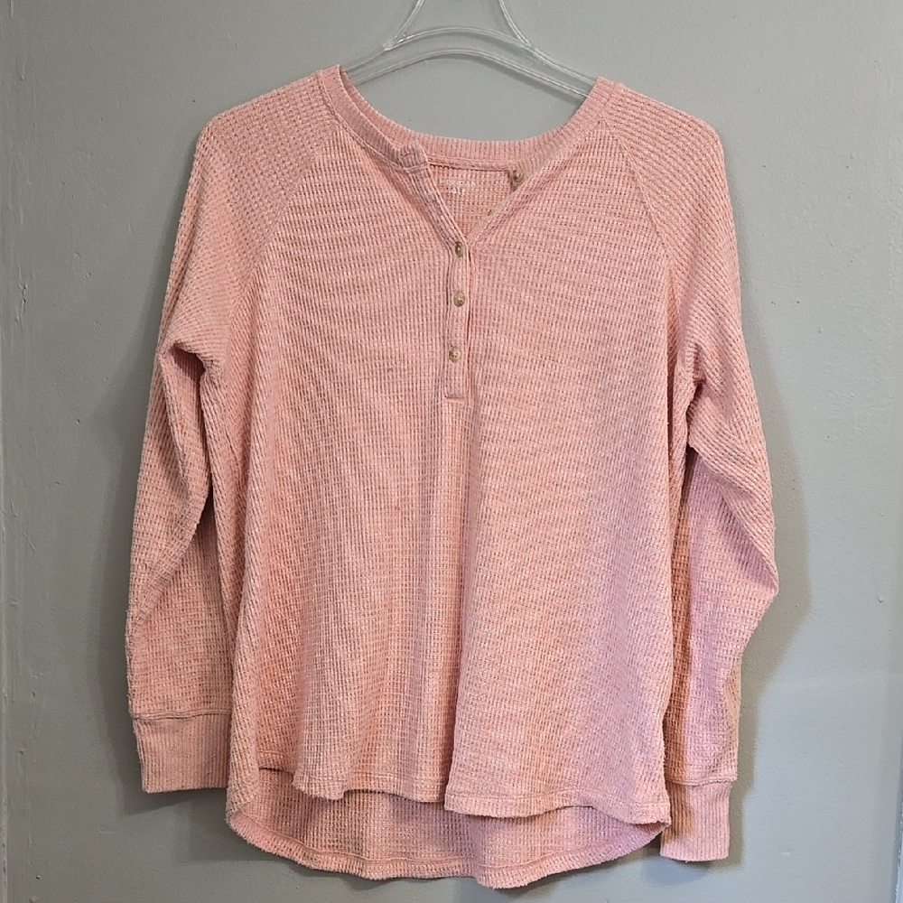 American Eagle Pink Waffle Knit Henley Top